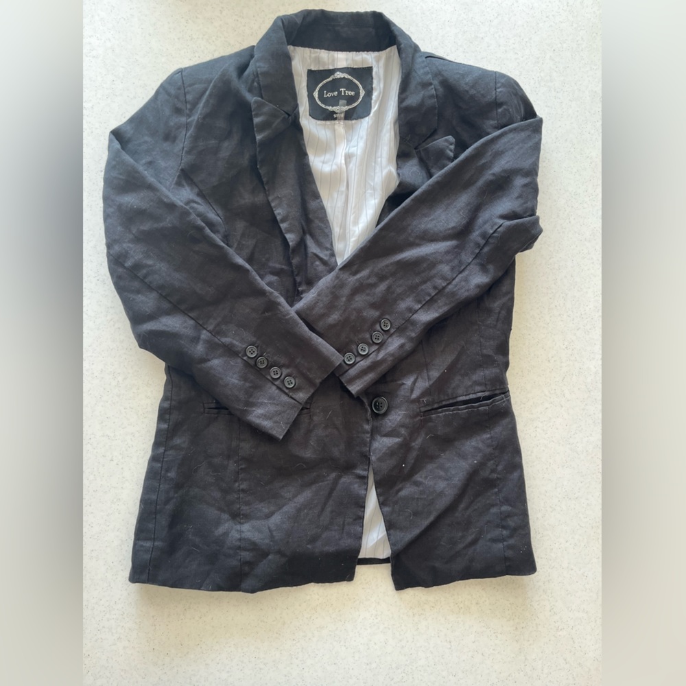 Love tree black linen blazer